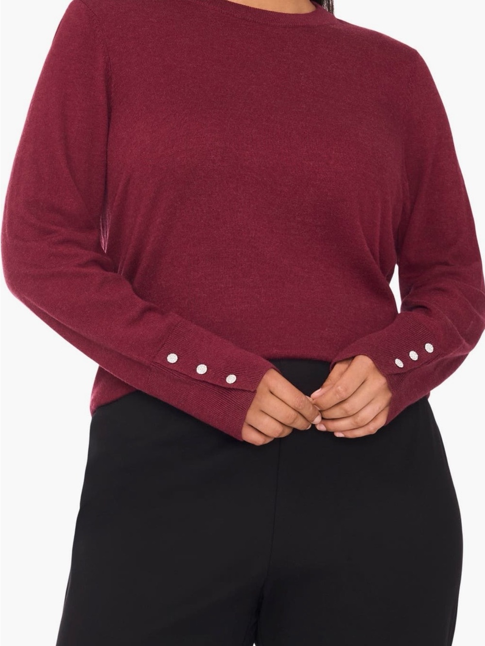 Halogen Wine Crewneck Sweater with Button Cuff Detail